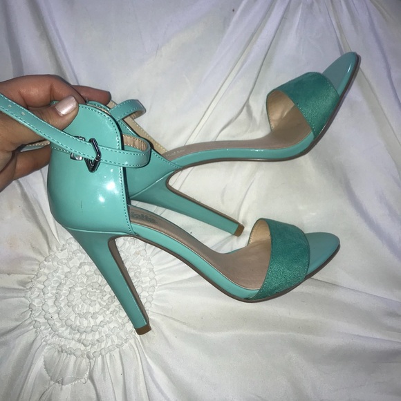 Bright blue suede heels. - Picture 2 of 3